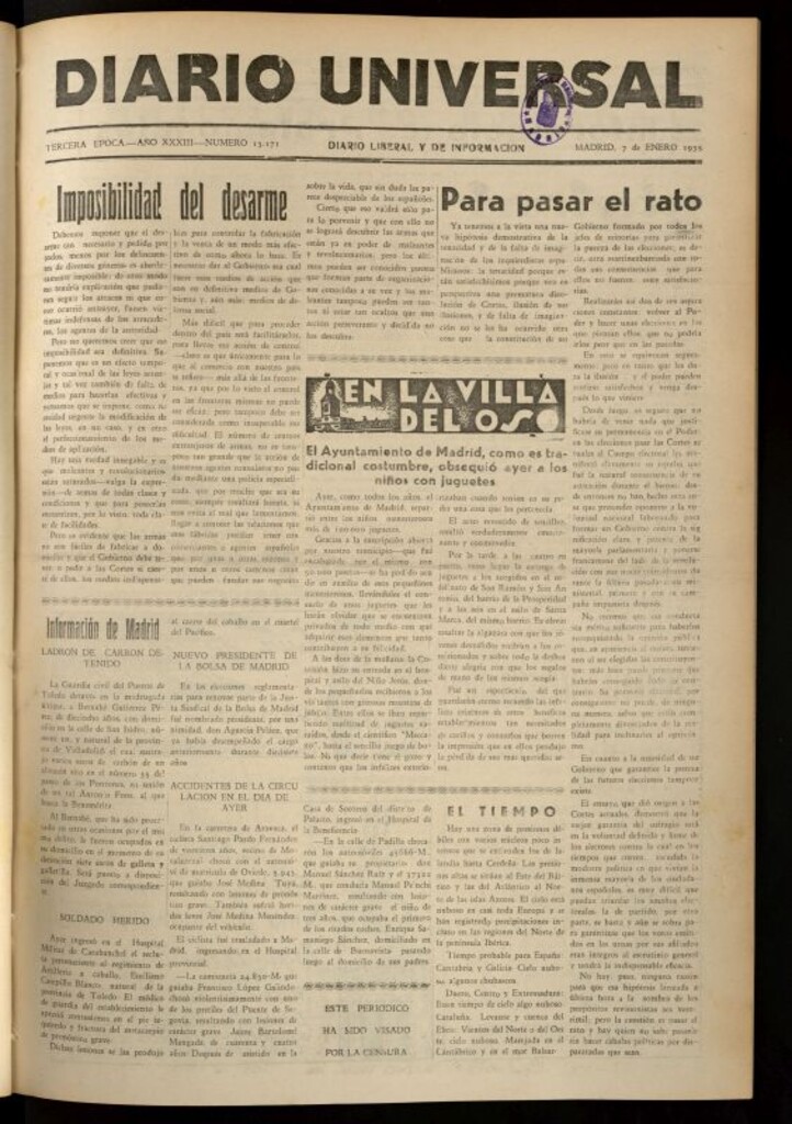 Miniatura de Diario Universal del 7 de enero de 1935