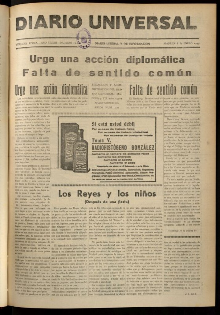 Miniatura de Diario Universal del 8 de enero de 1935