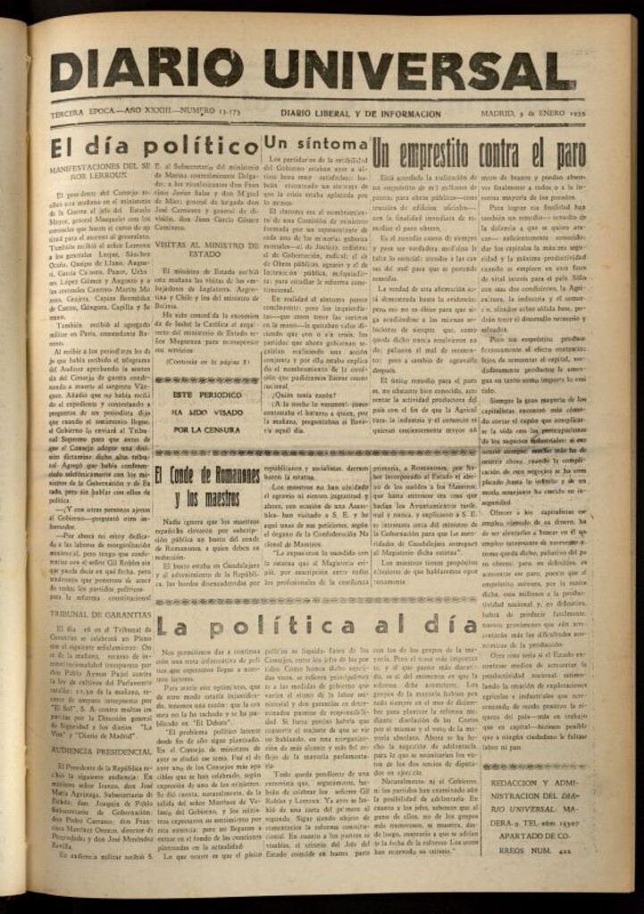 Miniatura de Diario Universal del 9 de enero de 1935