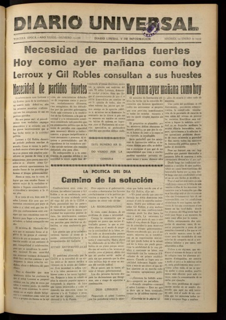 Miniatura de Diario Universal del 12 de enero de 1935