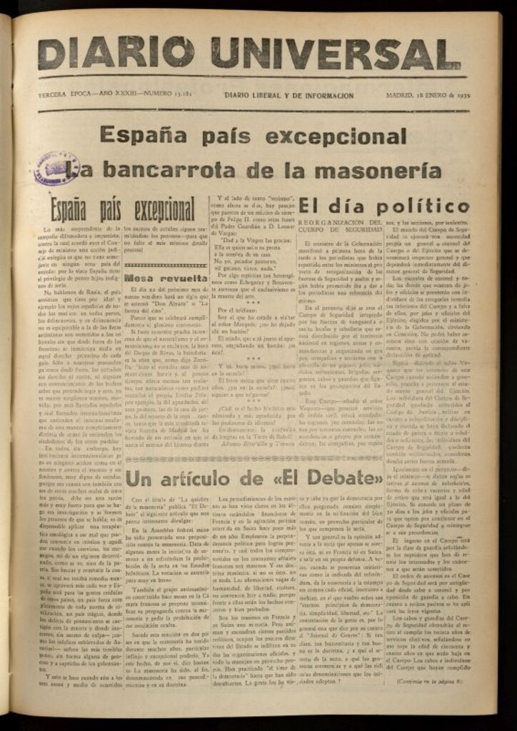 Miniatura de Diario Universal del 18 de enero de 1935