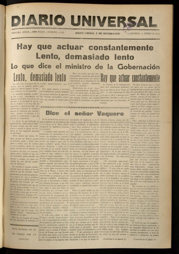 Miniatura de Diario Universal del 21 de enero de 1935