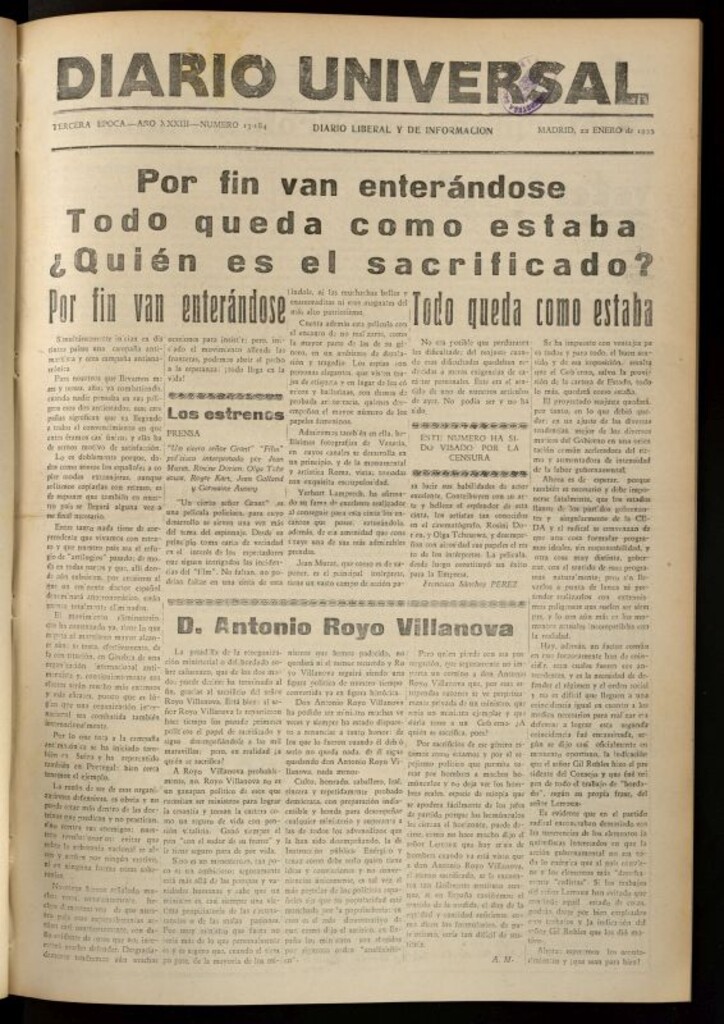 Miniatura de Diario Universal del 22 de enero de 1935