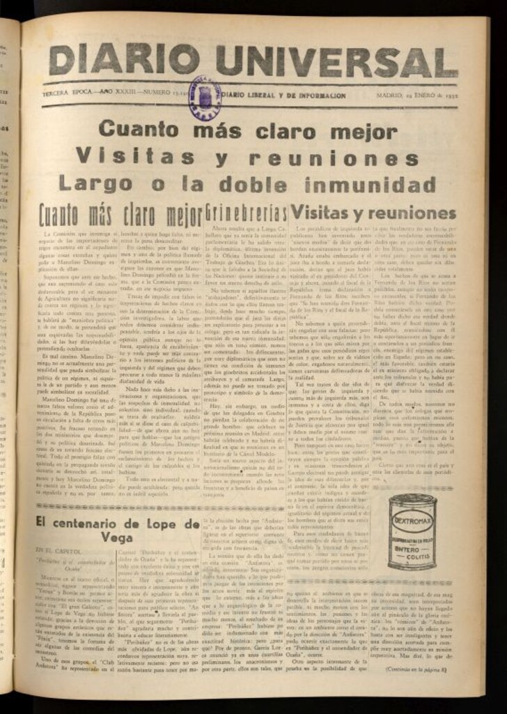 Miniatura de Diario Universal del 29 de enero de 1935