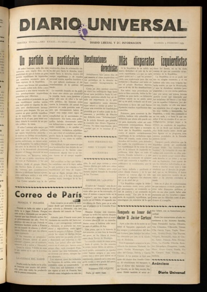 Miniatura de Diario Universal del 5 de febrero de 1935