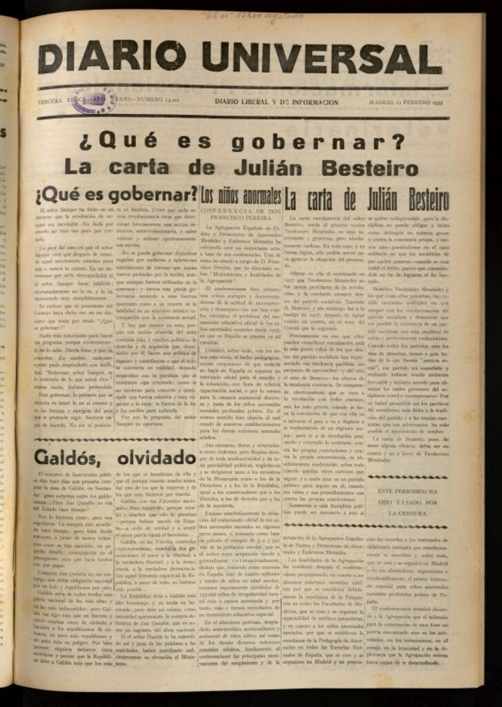 Miniatura de Diario Universal del 11 de febrero de 1935