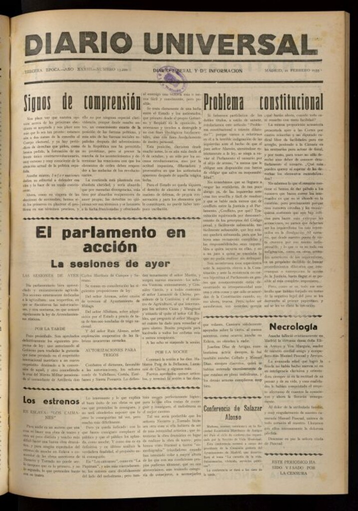 Miniatura de Diario Universal del 21 de febrero de 1935