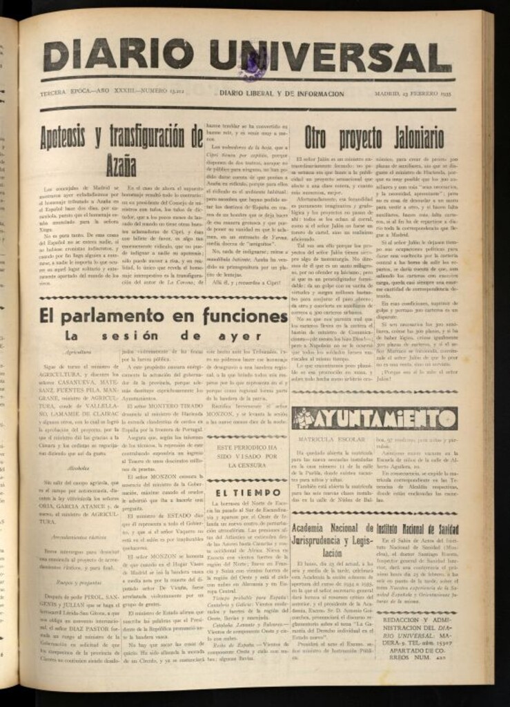 Miniatura de Diario Universal del 23 de febrero de 1935
