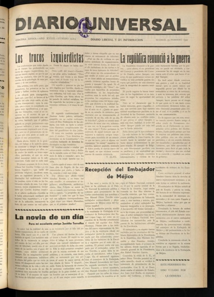 Miniatura de Diario Universal del 25 de febrero de 1935