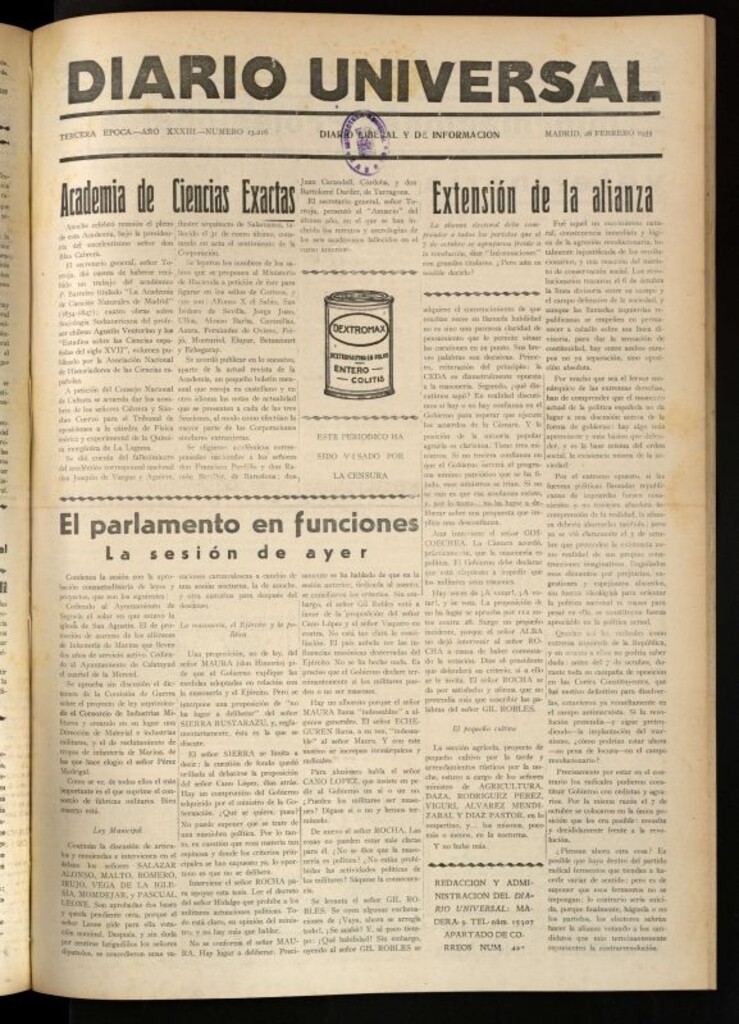 Miniatura de Diario Universal del 28 de febrero de 1935