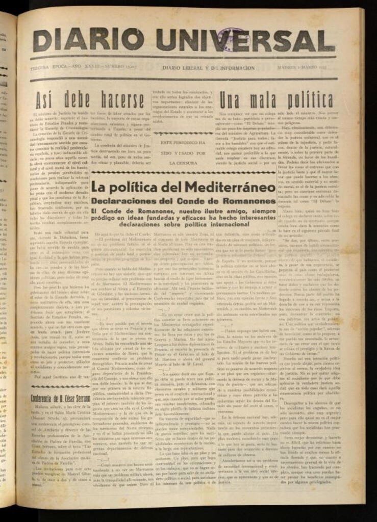Miniatura de Diario Universal del 1 de marzo de 1935