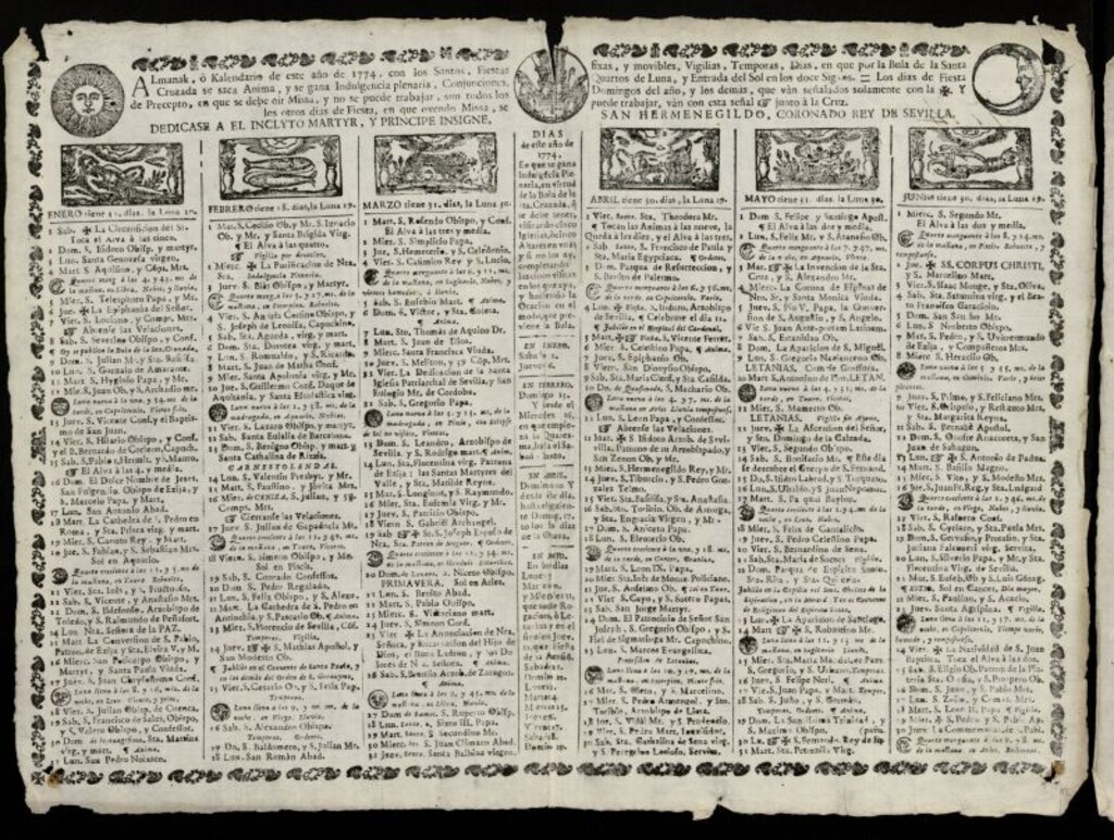 Miniatura de Almanak, o Kalendario de este año de 1774