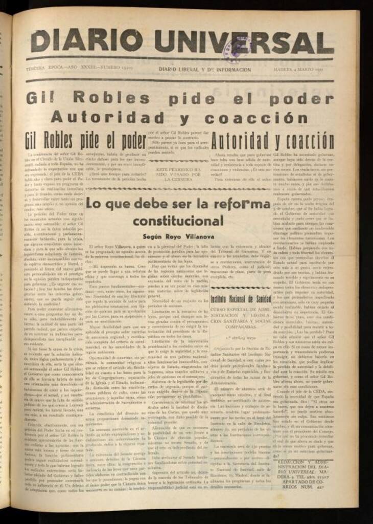 Miniatura de Diario Universal del 4 de marzo de 1935