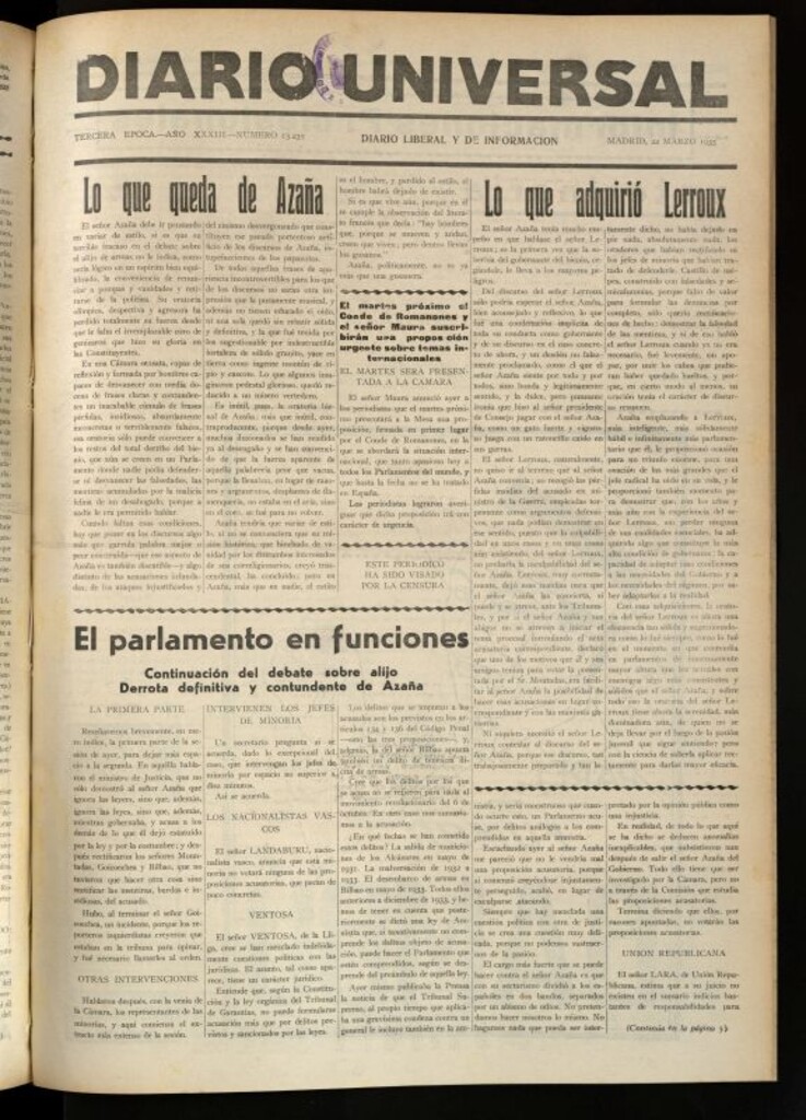 Miniatura de Diario Universal del 22 de marzo de 1935