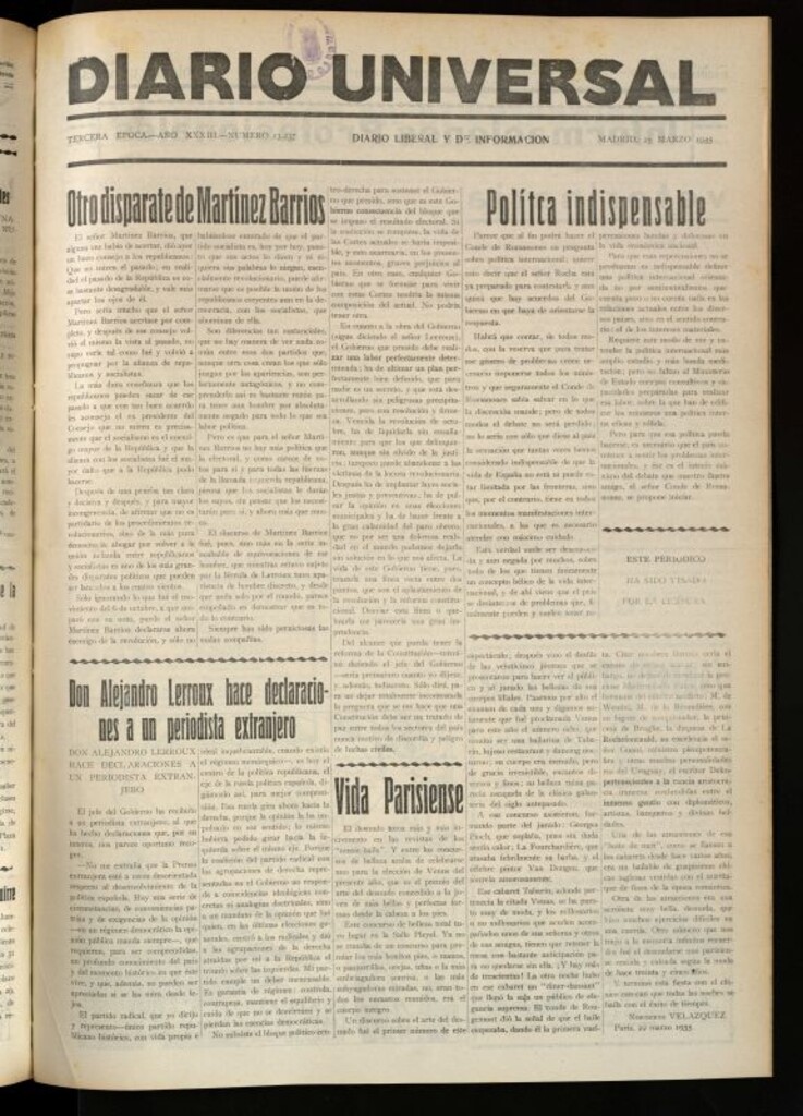 Miniatura de Diario Universal del 25 de marzo de 1935
