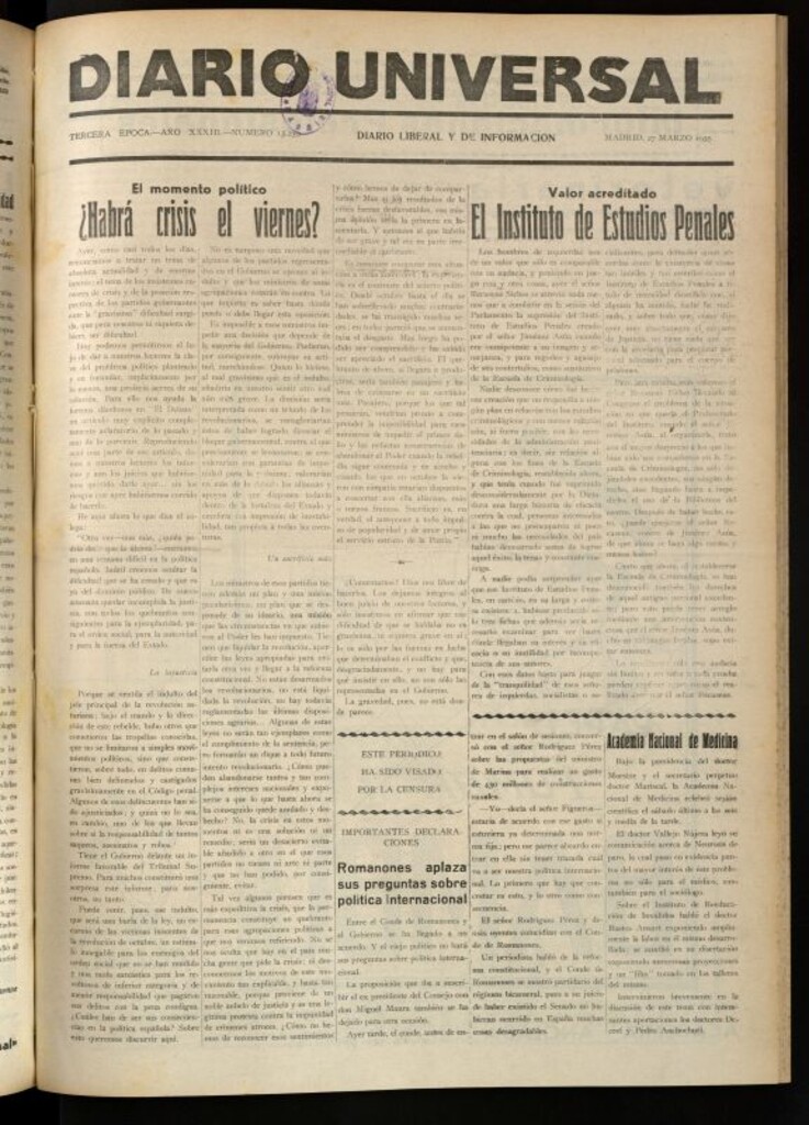 Miniatura de Diario Universal del 27 de marzo de 1935
