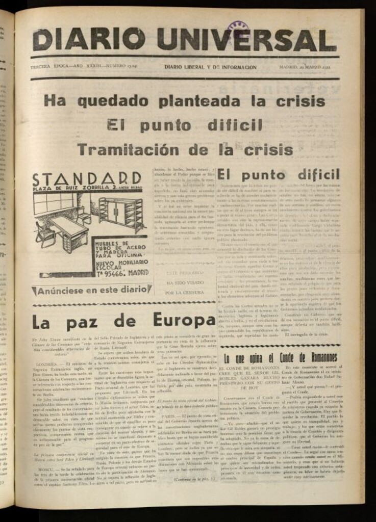 Miniatura de Diario Universal del 29 de marzo de 1935