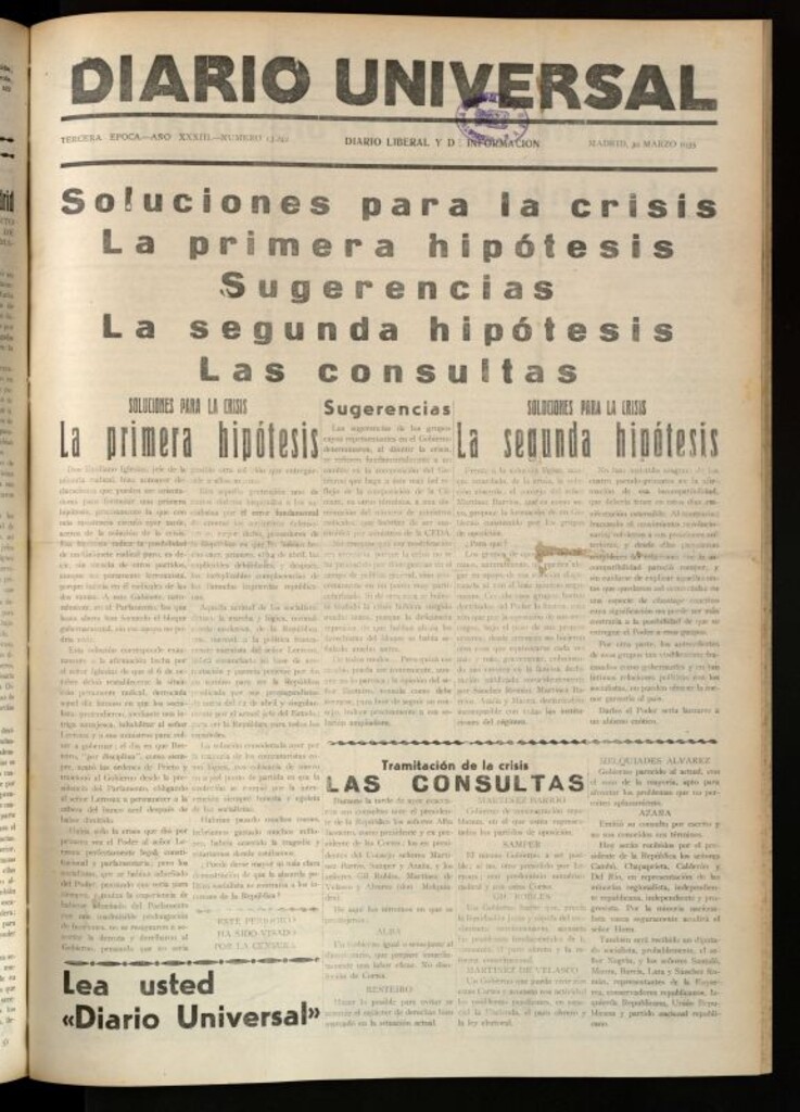 Miniatura de Diario Universal del 30 de marzo de 1935