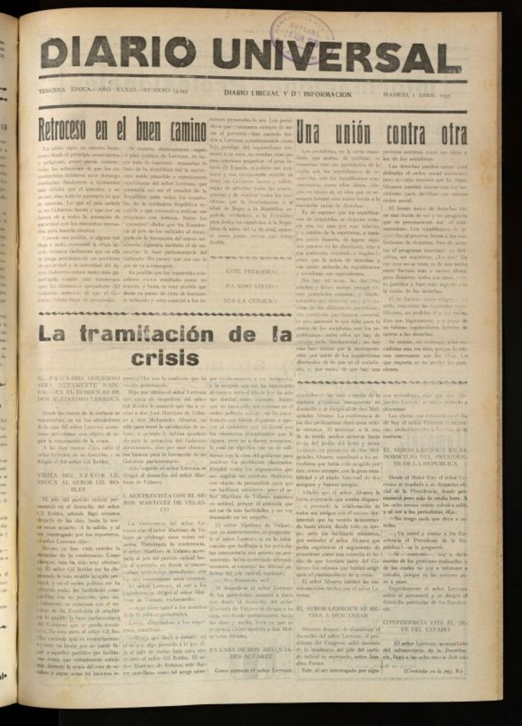 Miniatura de Diario Universal del 1 de abril de 1935