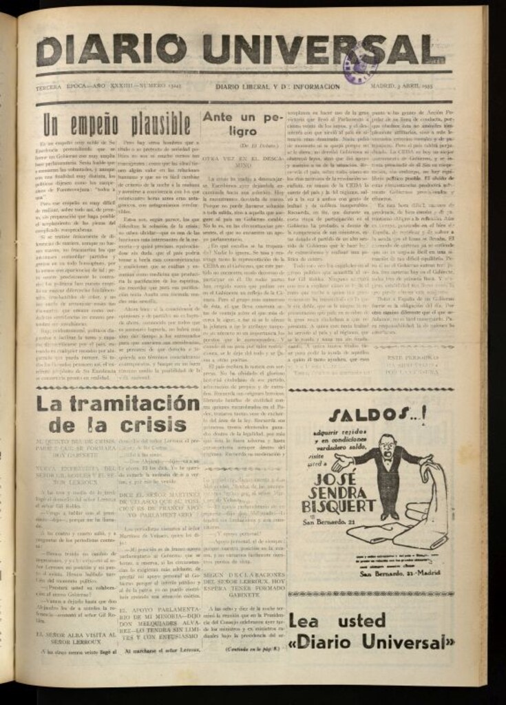 Miniatura de Diario Universal del 3 de abril de 1935