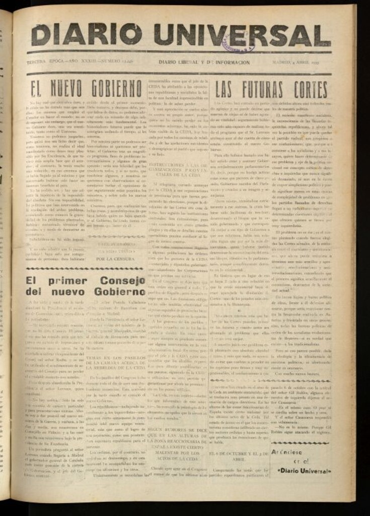 Miniatura de Diario Universal del 4 de abril de 1935