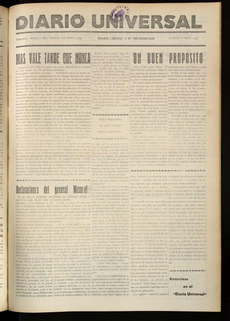 Miniatura de Diario Universal del 8 de abril de 1935