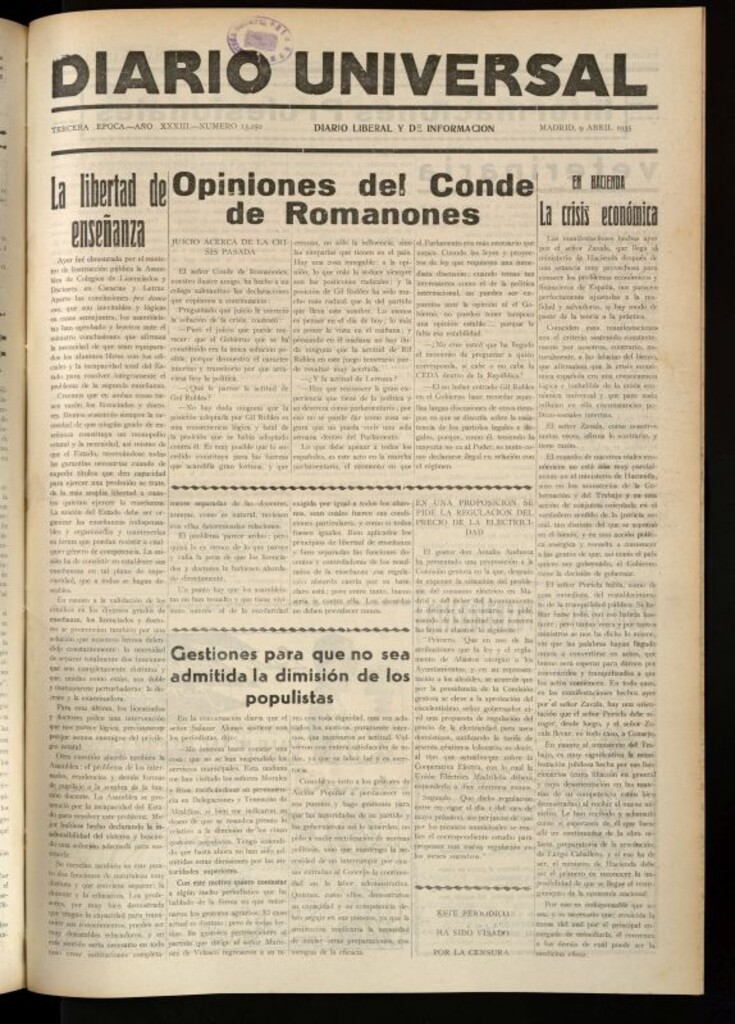 Miniatura de Diario Universal del 9 de abril de 1935