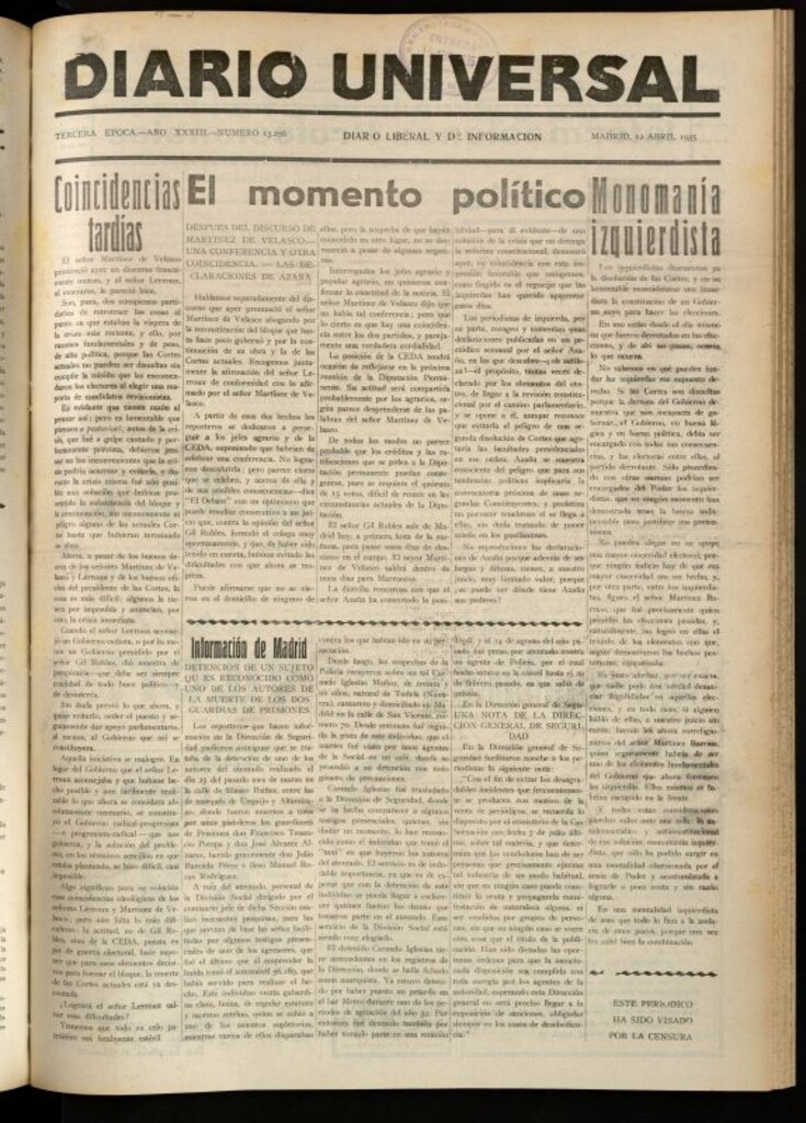Miniatura de Diario Universal del 12 de abril de 1935