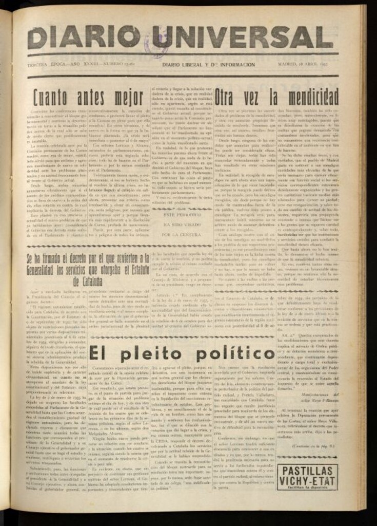 Miniatura de Diario Universal del 18 de abril de 1935