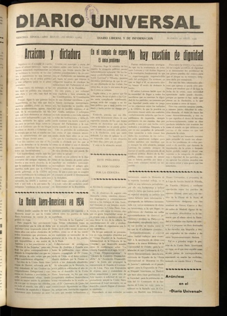 Miniatura de Diario Universal del 22 de abril de 1935