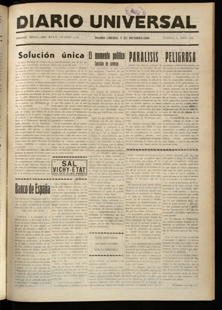 Miniatura de Diario Universal del 23 de abril de 1935