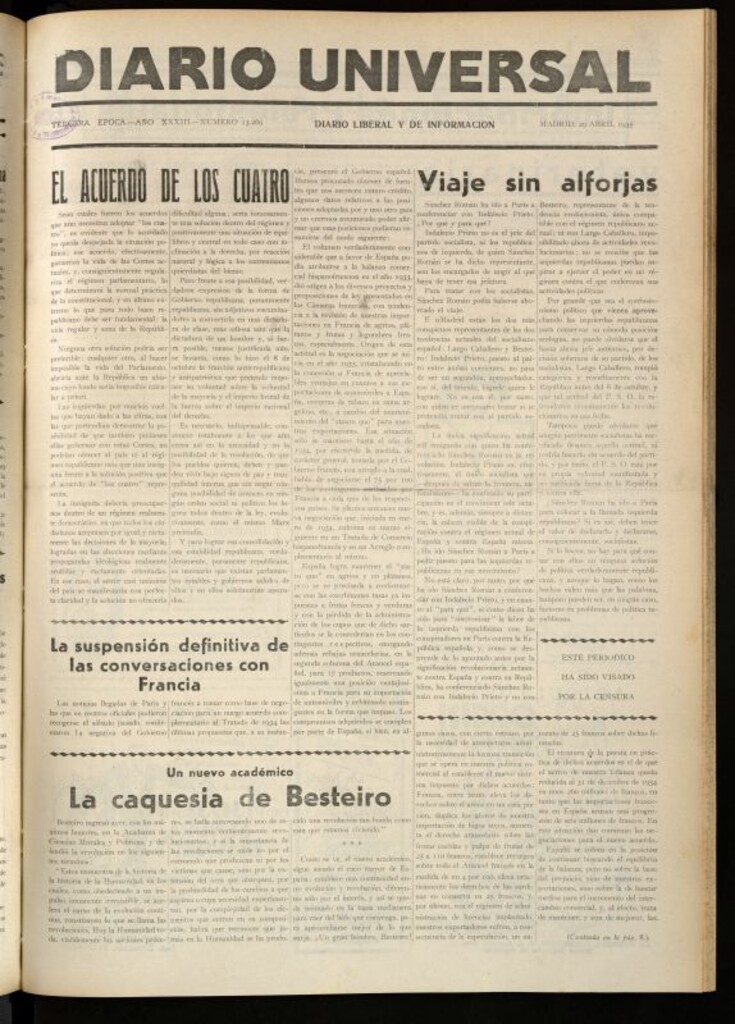Miniatura de Diario Universal del 29 de abril de 1935