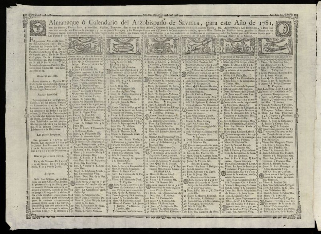 Miniatura de Almanak, o Kalendario de este año de 1781