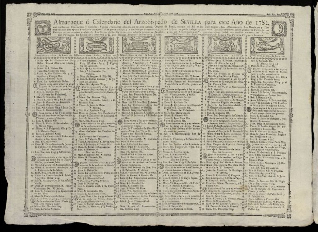 Miniatura de Almanak, o Kalendario de este año de 1782