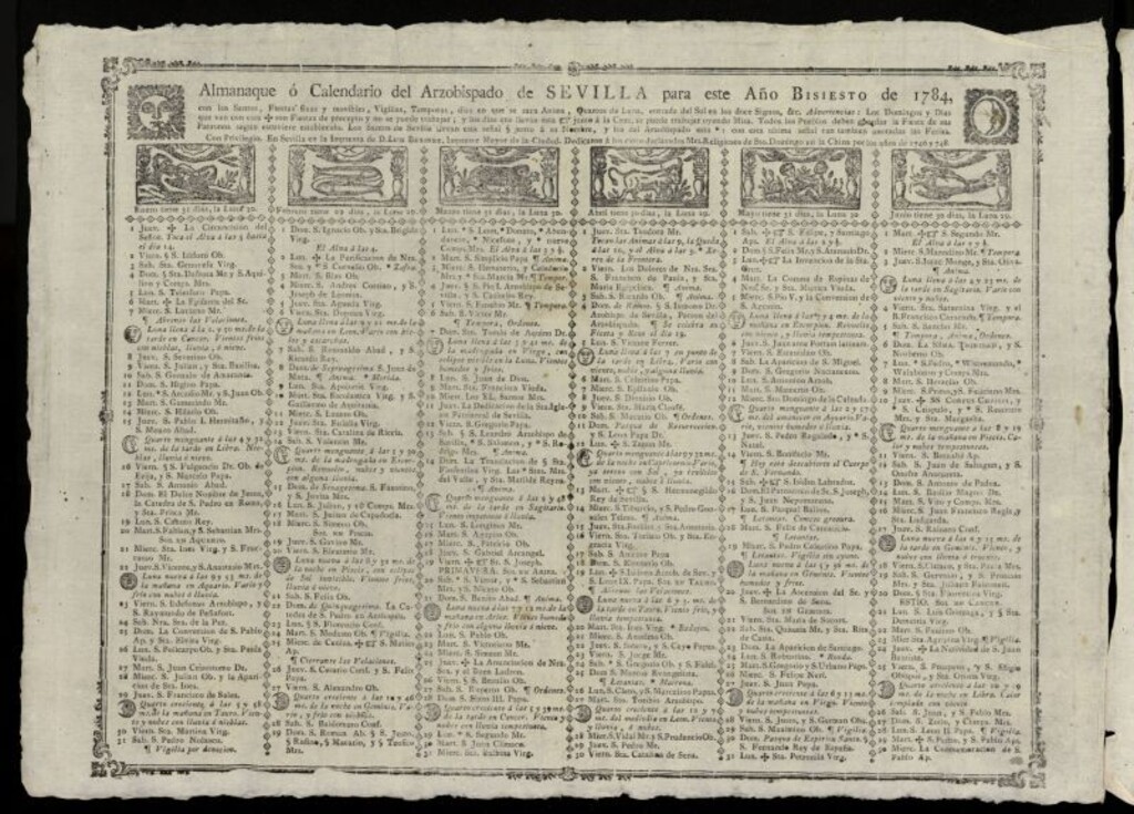 Miniatura de Almanak, o Kalendario de este año de 1784