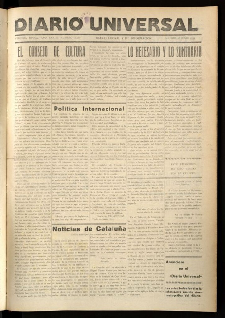 Miniatura de Diario Universal del 28 de junio de 1935
