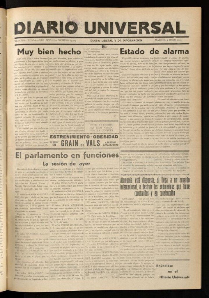 Miniatura de Diario Universal del 5 de julio de 1935
