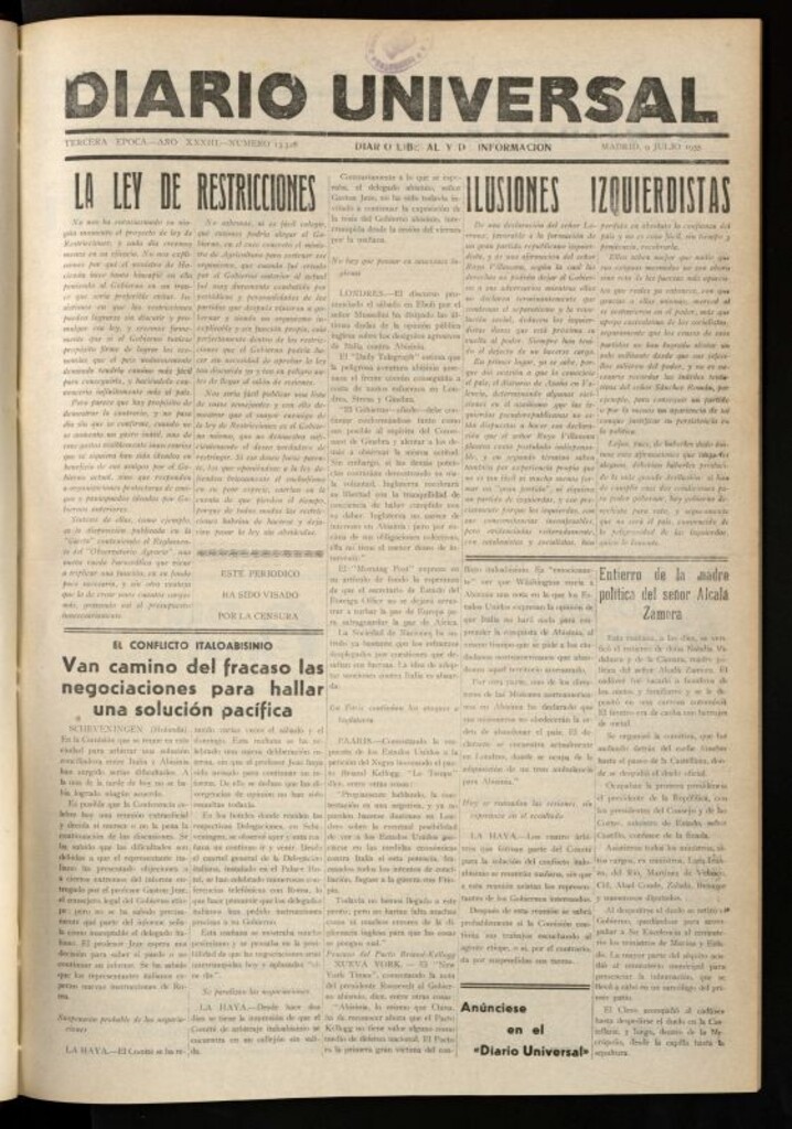 Miniatura de Diario Universal del 9 de julio de 1935