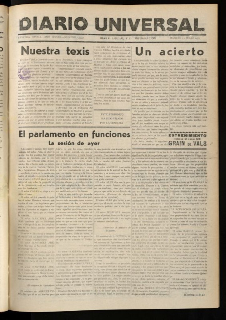 Miniatura de Diario Universal del 13 de julio de 1935