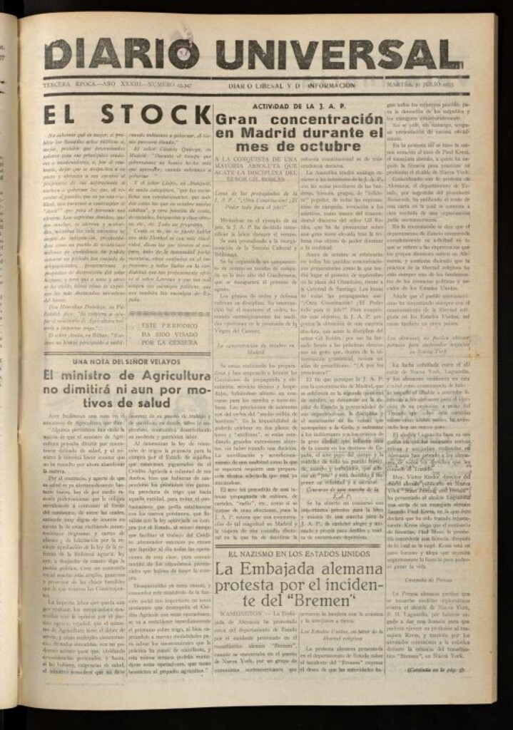 Miniatura de Diario Universal del 31 de julio de 1935