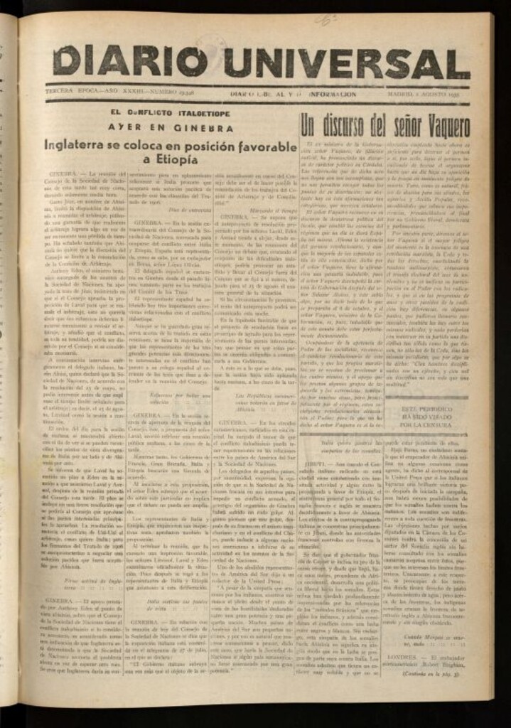 Miniatura de Diario Universal del 1 de agosto de 1935