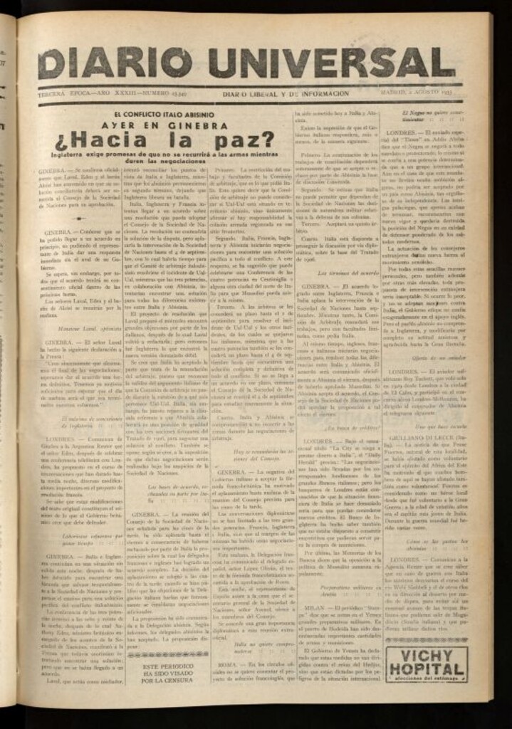 Miniatura de Diario Universal del 2 de agosto de 1935