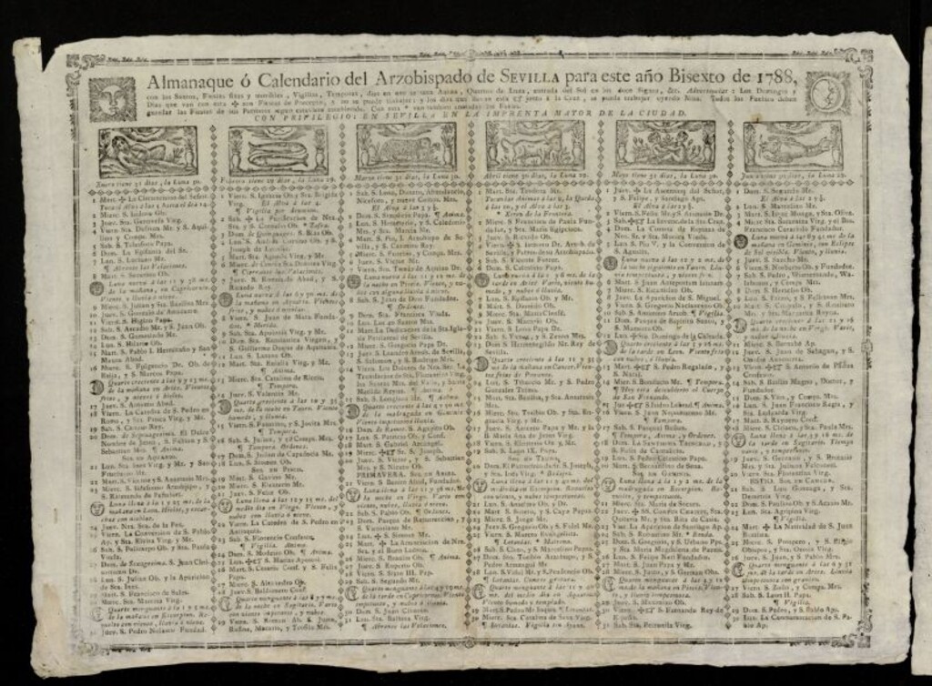 Miniatura de Almanak, o Kalendario de este año de 1788