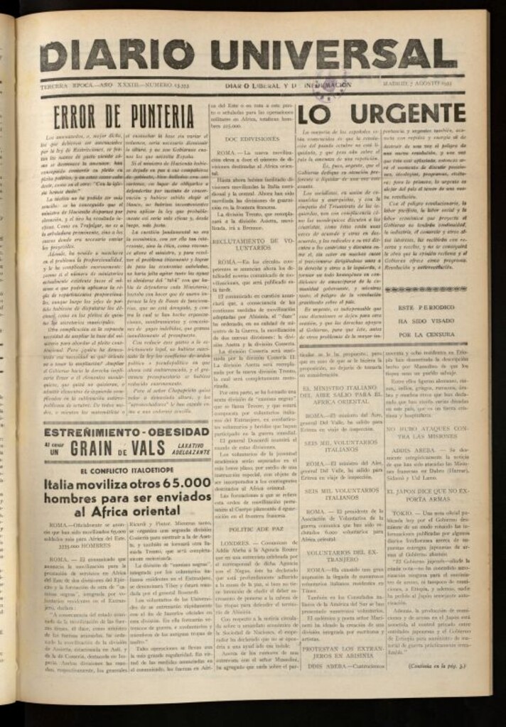 Miniatura de Diario Universal del 7 de agosto de 1935