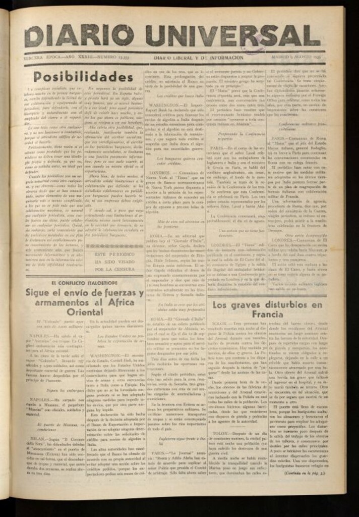 Miniatura de Diario Universal del 9 de agosto de 1935