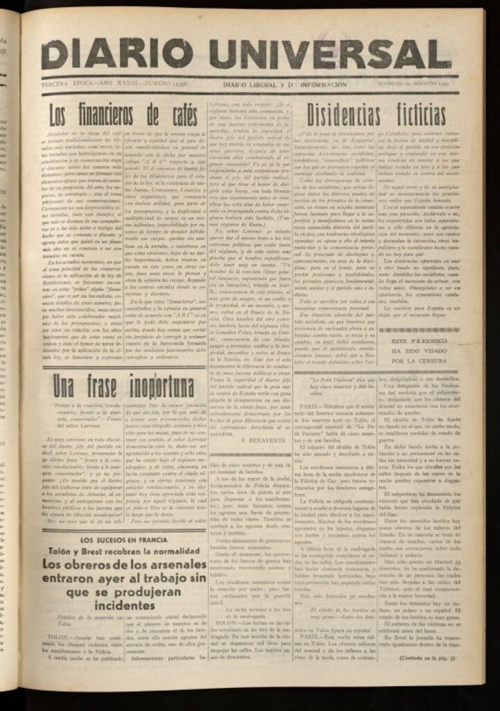 Miniatura de Diario Universal del 10 de agosto de 1935