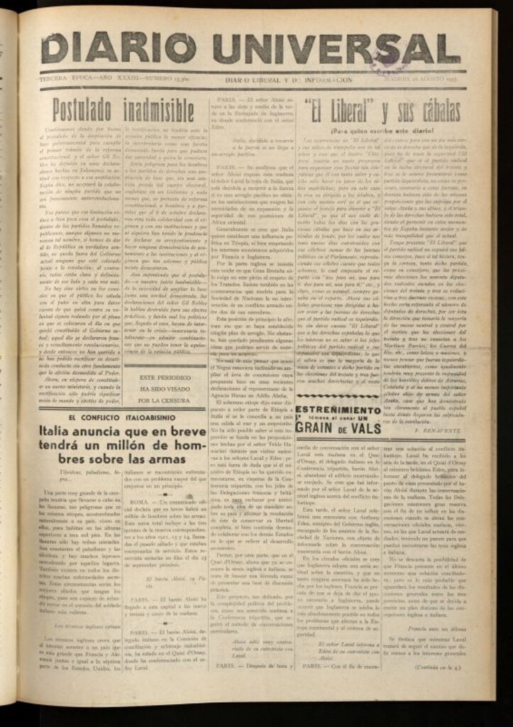 Miniatura de Diario Universal del 16 de agosto de 1935