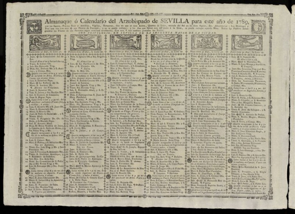Miniatura de Almanak, o Kalendario de este año de 1789