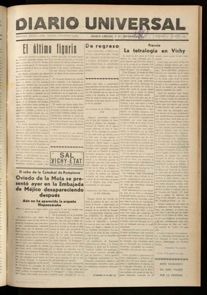 Miniatura de Diario Universal del 22 de agosto de 1935