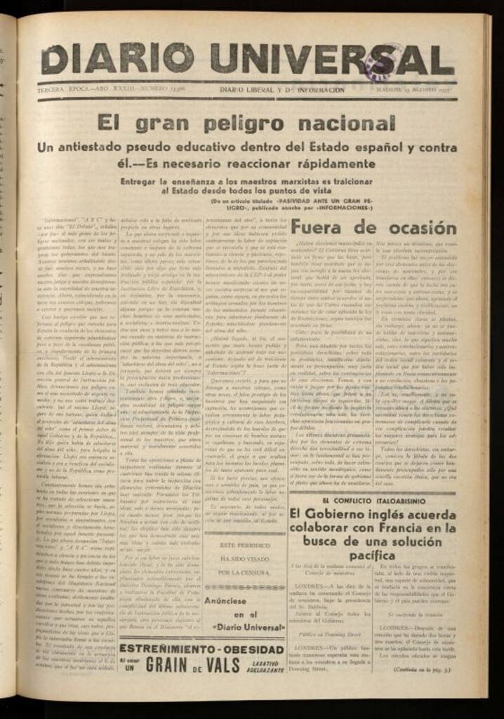Miniatura de Diario Universal del 23 de agosto de 1935